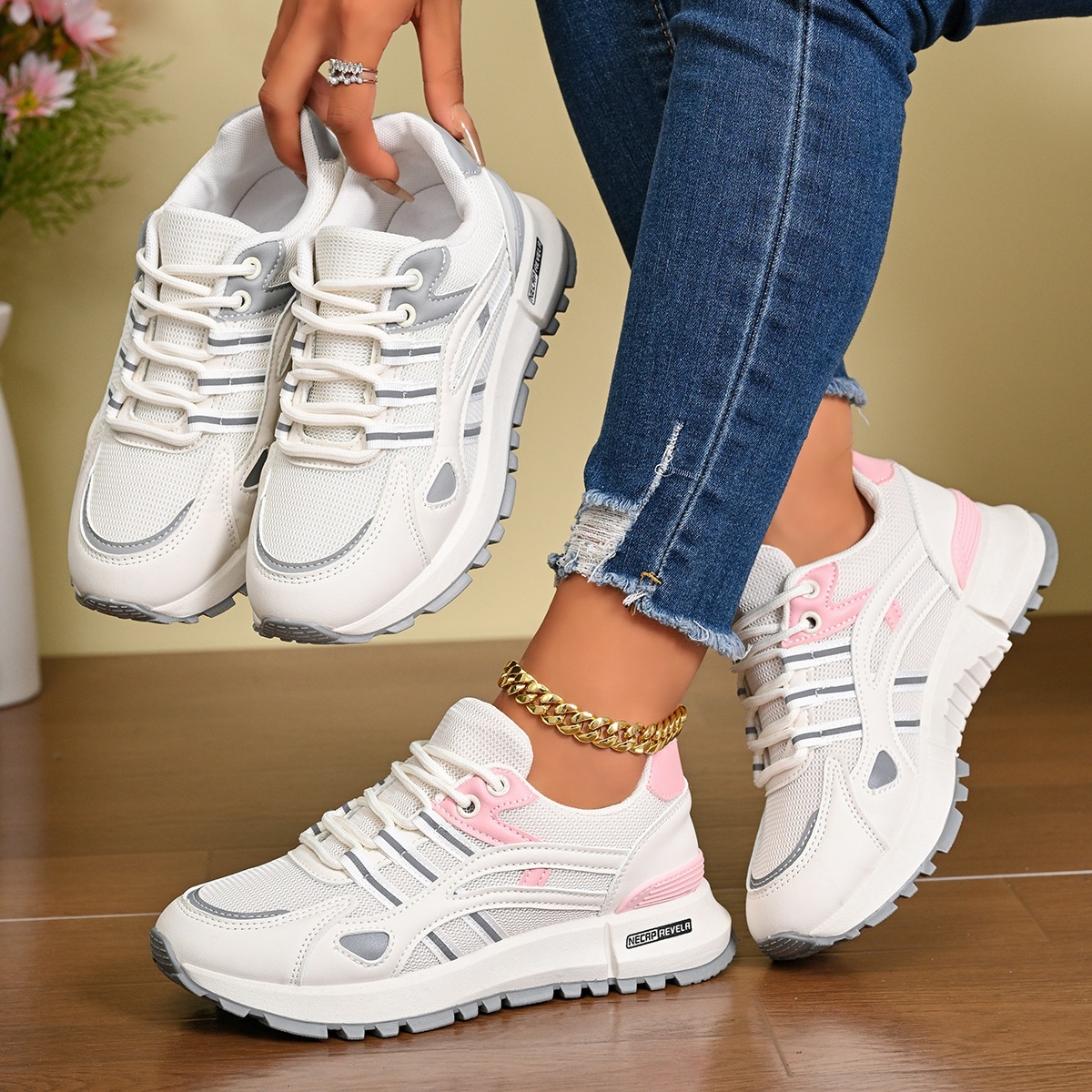 Ins women's shoes 2026 spring and summer sports shoes women's mesh breathable casual running shoes Korean version fashionable Forrest Gump shoes trendy