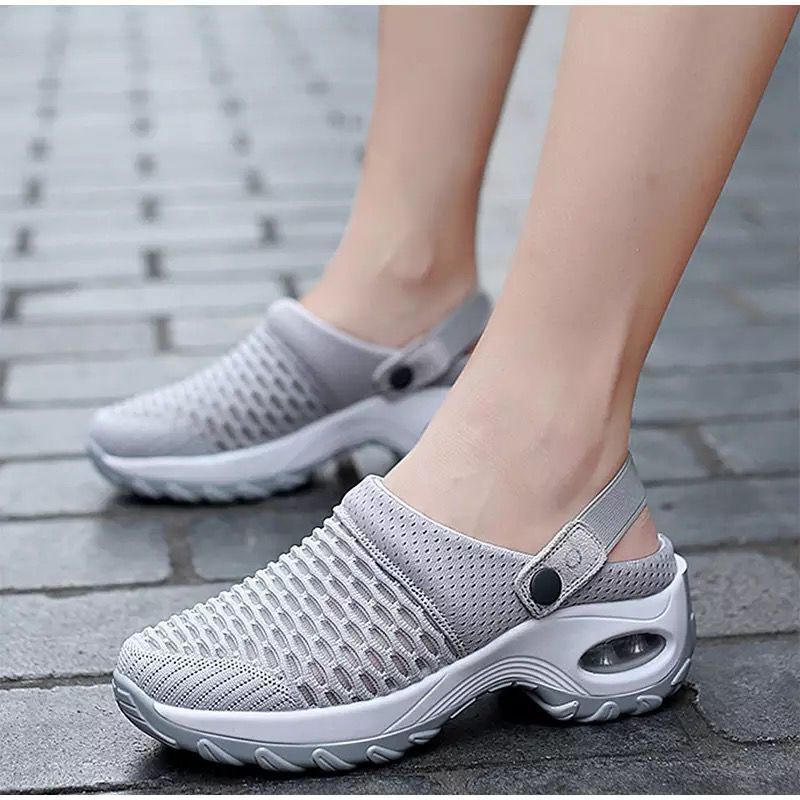 Foreign trade plus size women's summer Korean version mesh fabric cover, flip flops, rocking mom, half support sandals, double-sided wear