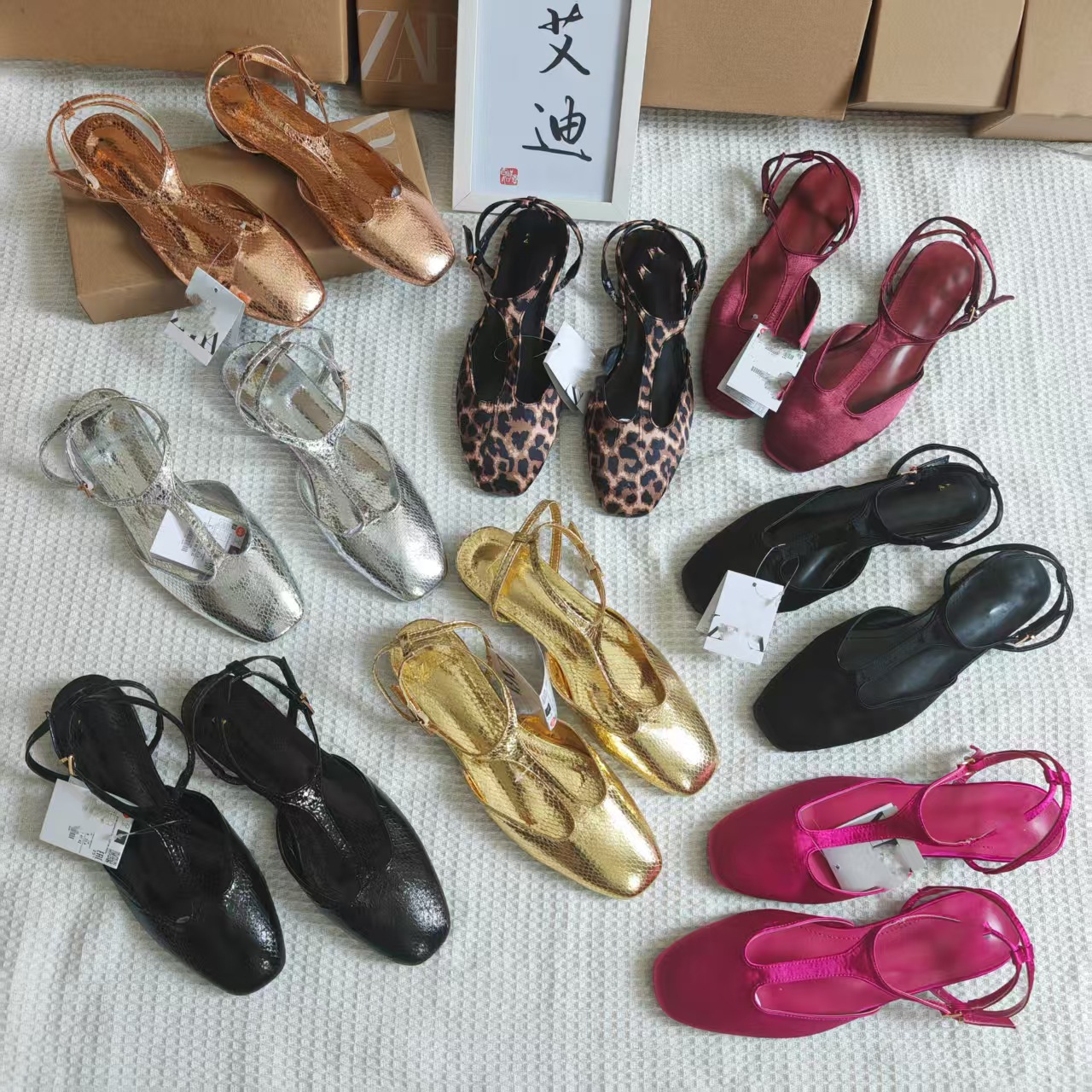 ZA manufacturer's spot cross-border popular gold Baotou fashion flat sandals women's shallow mouth hollow back strap shoes wholesale
