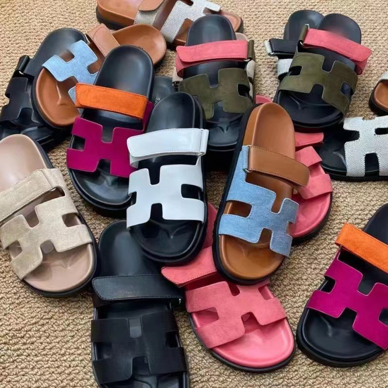Cross border 2026 summer new thick soled sandals for foreign trade, plus size, one word magic sticker color blocking, casual women's shoes for wearing outside