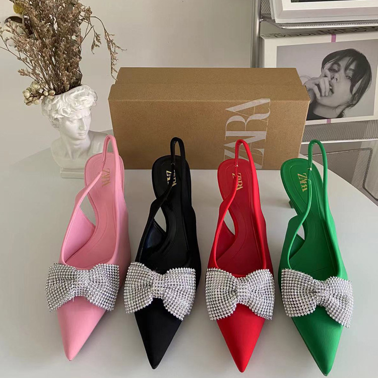 2025 New French Elegant High Heels with Pointed Shallow Bow, Water Brick Decorative Strap, Headband, Sandals for Women
