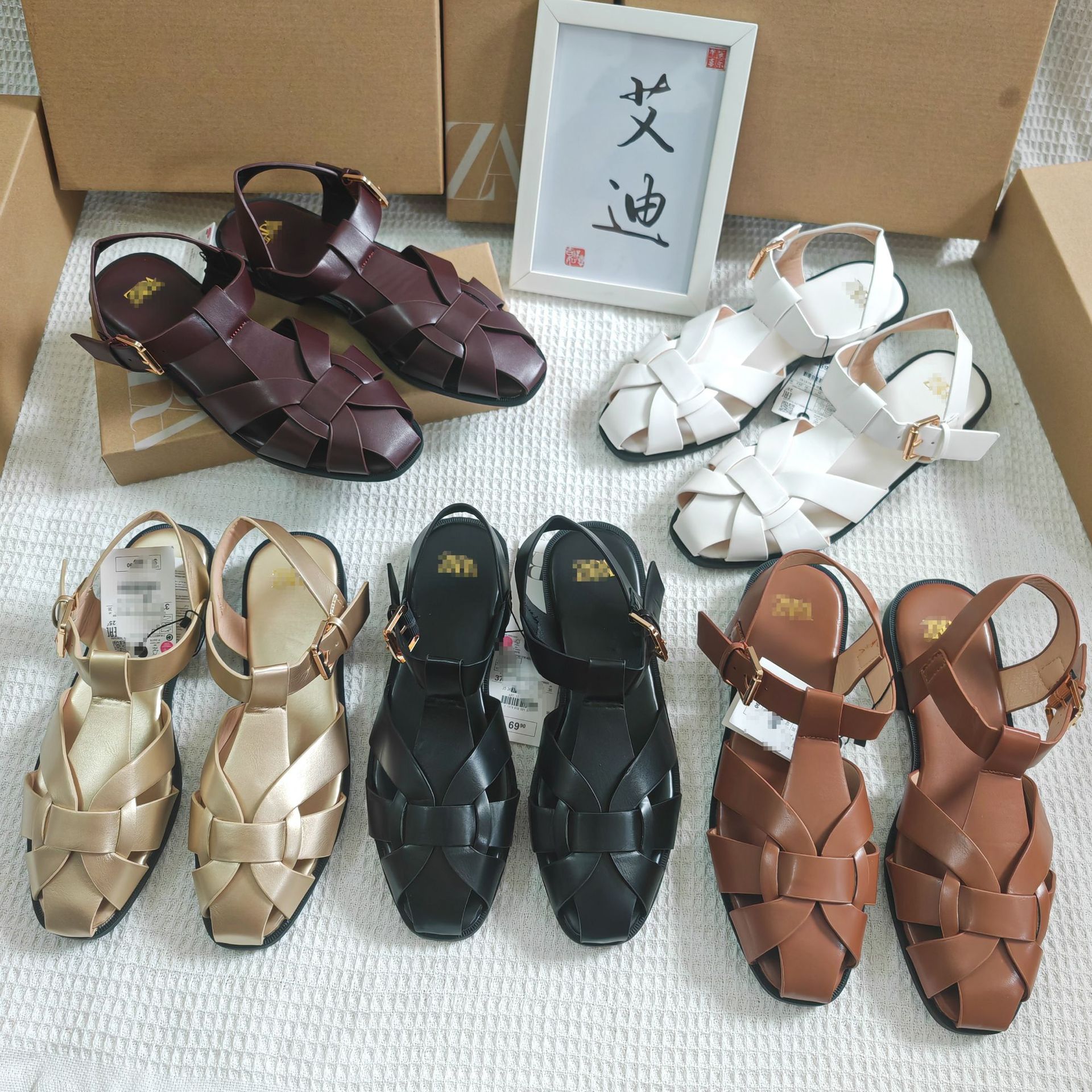 Foreign trade bestseller ZAR original single unpacked woven flat Roman sandals women's bag head back strap women's sandals wholesale