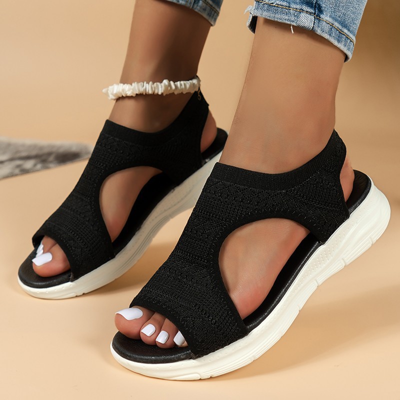 Spot Cross border Sandals for Women 2025 Autumn and Summer Edition Mesh Thick Bottom Set, Fish Mouth Flyknit Casual Sports Large Women's Shoes