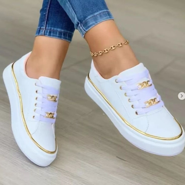 Spot cross-border plus size thick soled casual single shoes for women, 2026 spring new foreign trade metal strap sports low top shoes