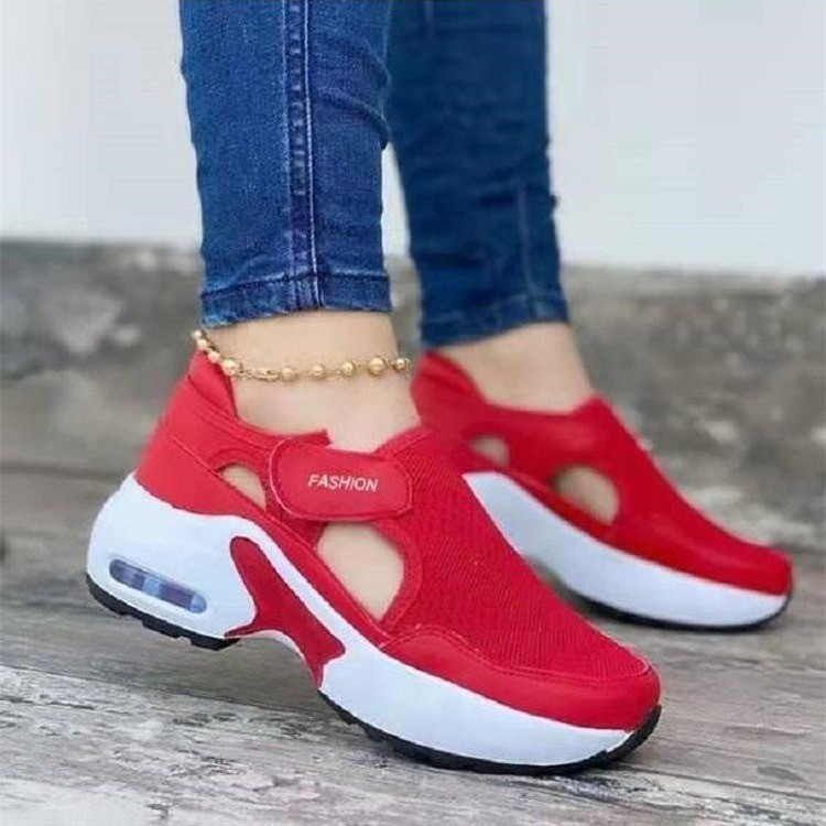 Cross border foreign trade women's shoes 2022 summer new Velcro fly woven mesh women's shoes large size sponge cake air cushion thick sole single shoe