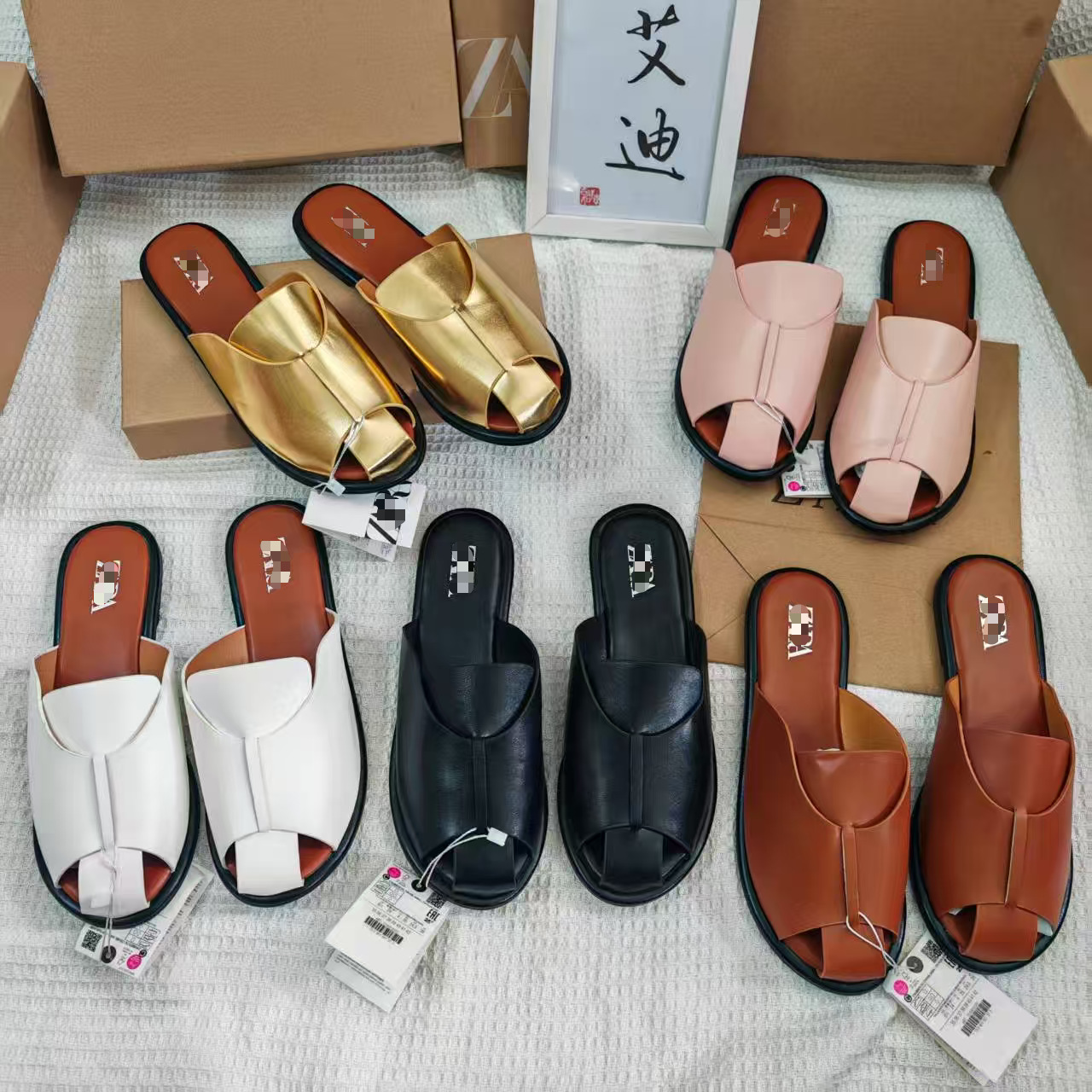 Spot cross-border foreign trade new ZAR flat shoes, half drag women's shoes, versatile outerwear, flat bottomed toe cap sandals, wholesale