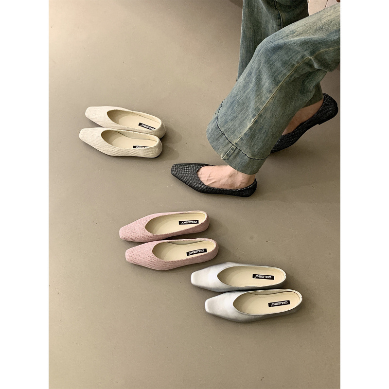 French style niche starry sky diamond single shoe for women 2026 new square toe shallow mouth retro silver grandma shoes commuting shoes