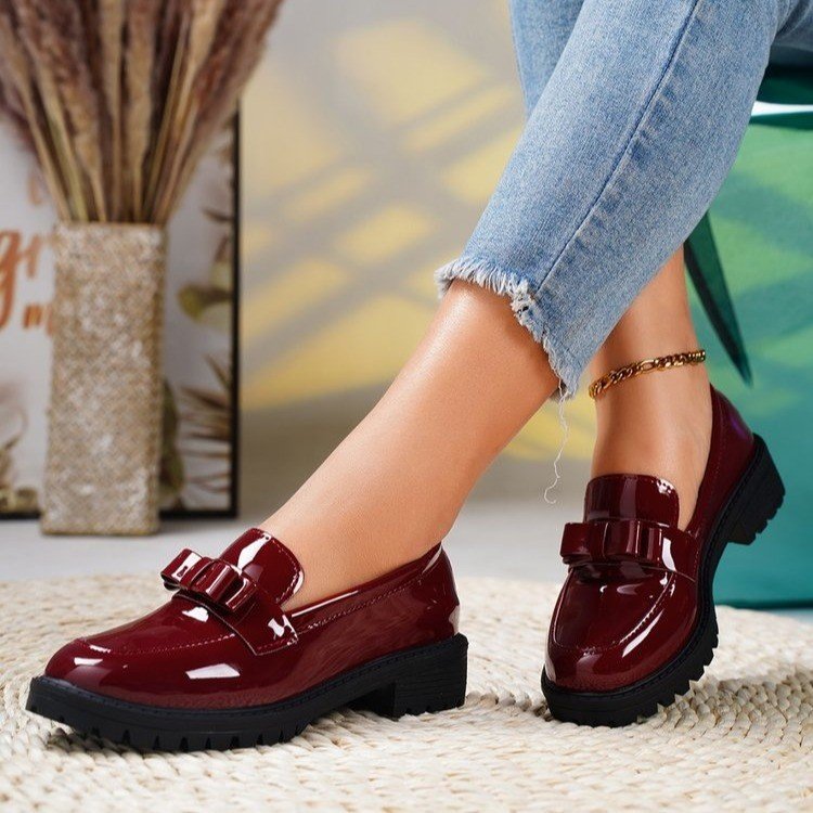 2025 new patent leather shiny surface tassel mid heel retro loafers European and American plus size foreign trade fashionable casual single shoes
