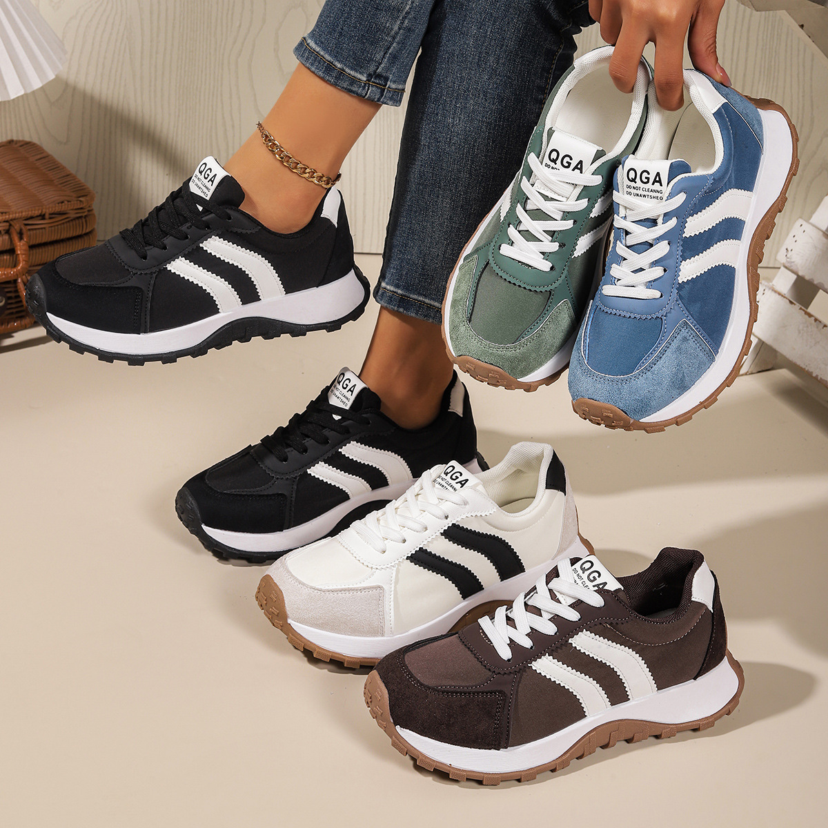 Big size, small waist, dad's shoes, women's 2025 spring and summer new items, internet famous, thick soled, student casual shoes, sports, Forrest Gump shoes, women's shoes