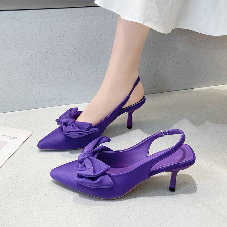 Baotou Sandals Women's 2023 Autumn Edition High Heels Bow Pointed Shallow Mouth Thin Heel Rear Tripping Strap Single Shoe