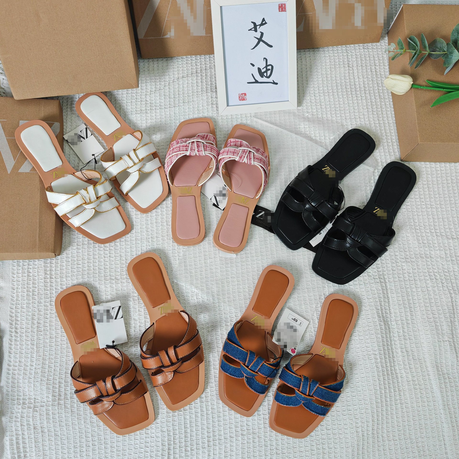 New European and American ZA original order foreign trade plus size women's flat bottomed slippers wholesale Ladies fashion slider
