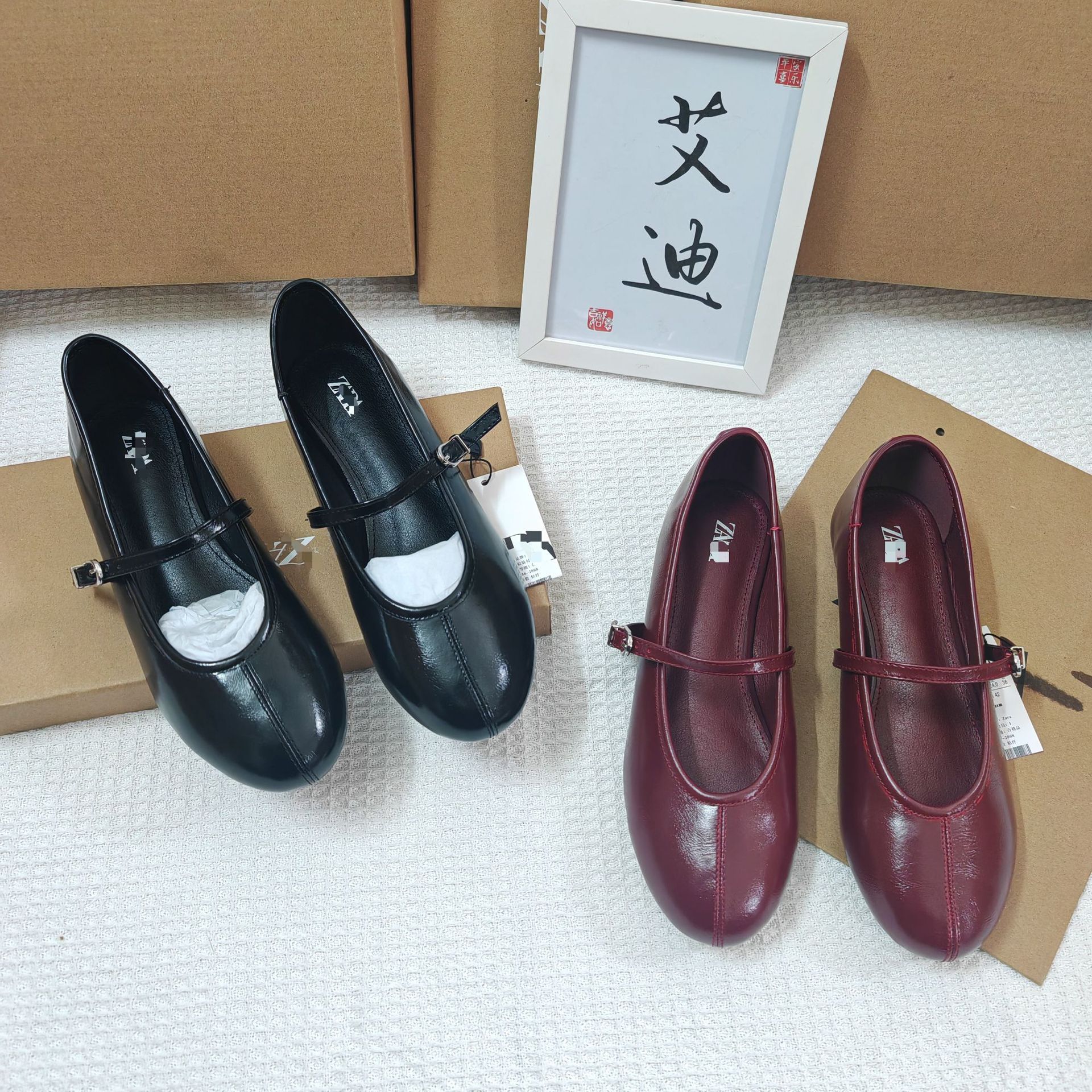 Spot ZA Women's Shoes Foreign Trade New Mary Zhen Shoes Women's Simple European and American Shallow Mouth Round Head One Step Buckle with Single Shoe