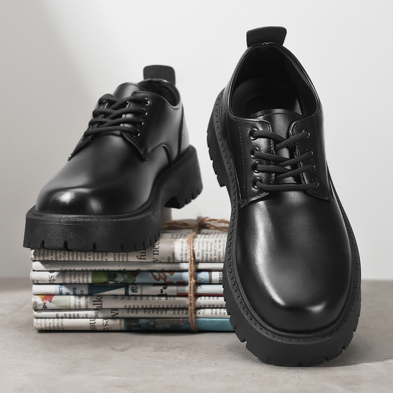 2026 Spring/Summer New Men's Business Waterproof Black Leather Shoes Chef Shoes Men's Korean Versatile Thick soled Work Shoes