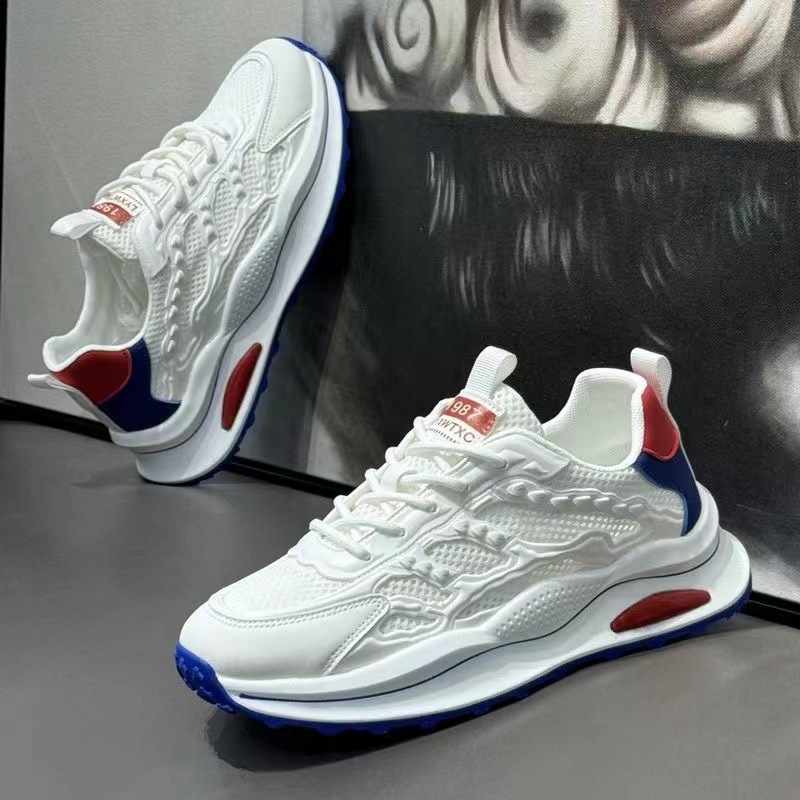 2026 Men's Breathable Mesh Shoes Summer Hollow Running Shoes Comfortable Soft Bottom Student Trendy Shoes Thin and Versatile White Shoes