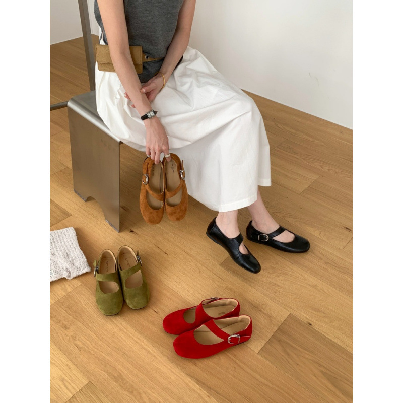 Retro Suede Shallow Mouth Soft Bottom Suede Mary Jane Shoes for Women 2026 Autumn One Button Ballet Single Shoes