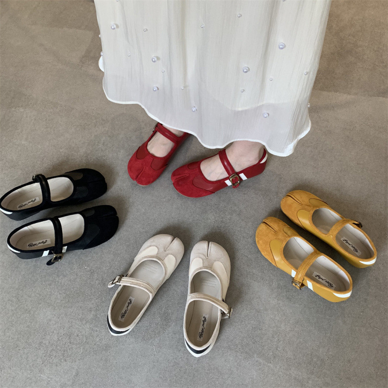 One character deduction toe girl early spring new shallow mouth single shoe retro fairy style red ballet Mary Jane shoes