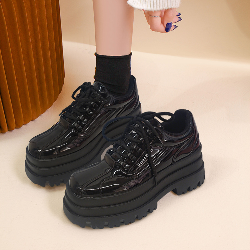 European large size soft leather thick soled sponge cake British style small leather shoes Le Fu shoes three-layer sole big toe single shoes couple women's shoes