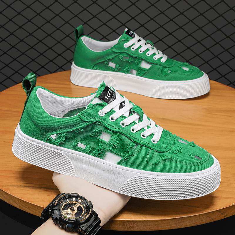 2026 new men's shoes summer breathable trend lace up cloth shoes men's sports and leisure shoes white shoes versatile board shoes
