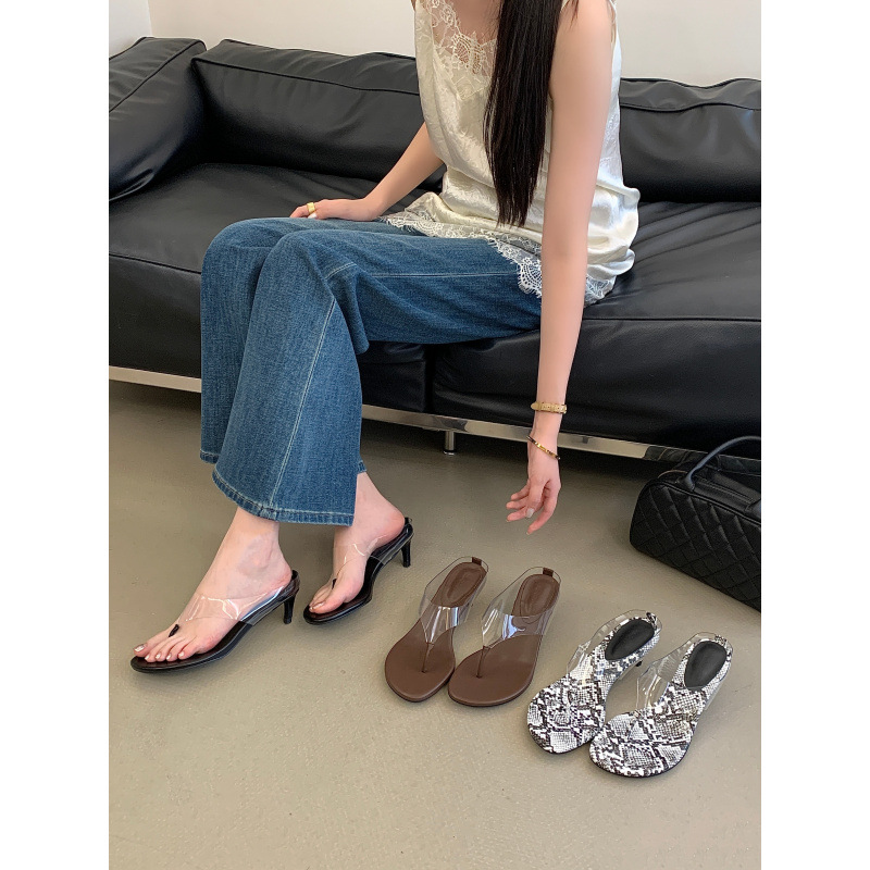 Transparent flip flops, slim high heels, spring/summer 2026 new snake pattern style