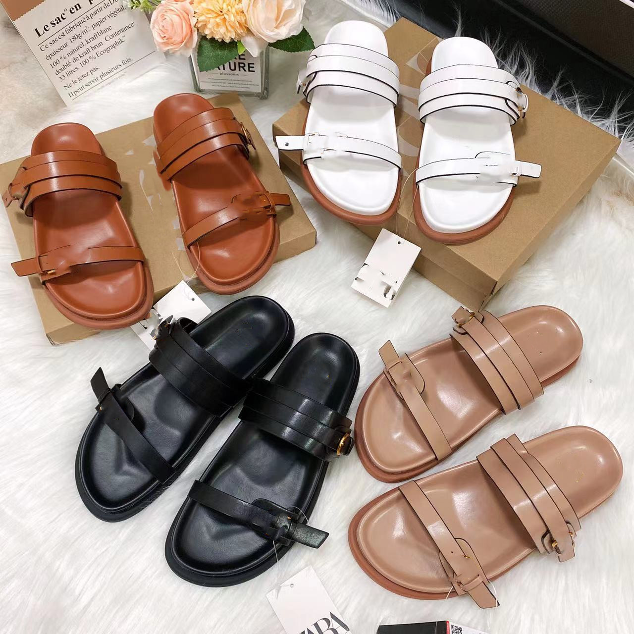 ZAR's new original 2024 cross-border plus size sponge cake thick soled slippers with decorative buckle sandals, popular in Europe and America
