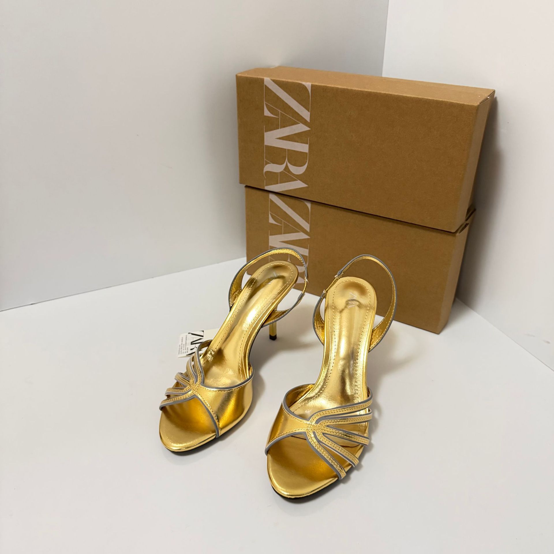 ZA High Heel Sandals 2026 Summer New Cross border Foreign Trade Hollowed Fashion Style Golden Fine Heel Fish Mouth Slippers for Women