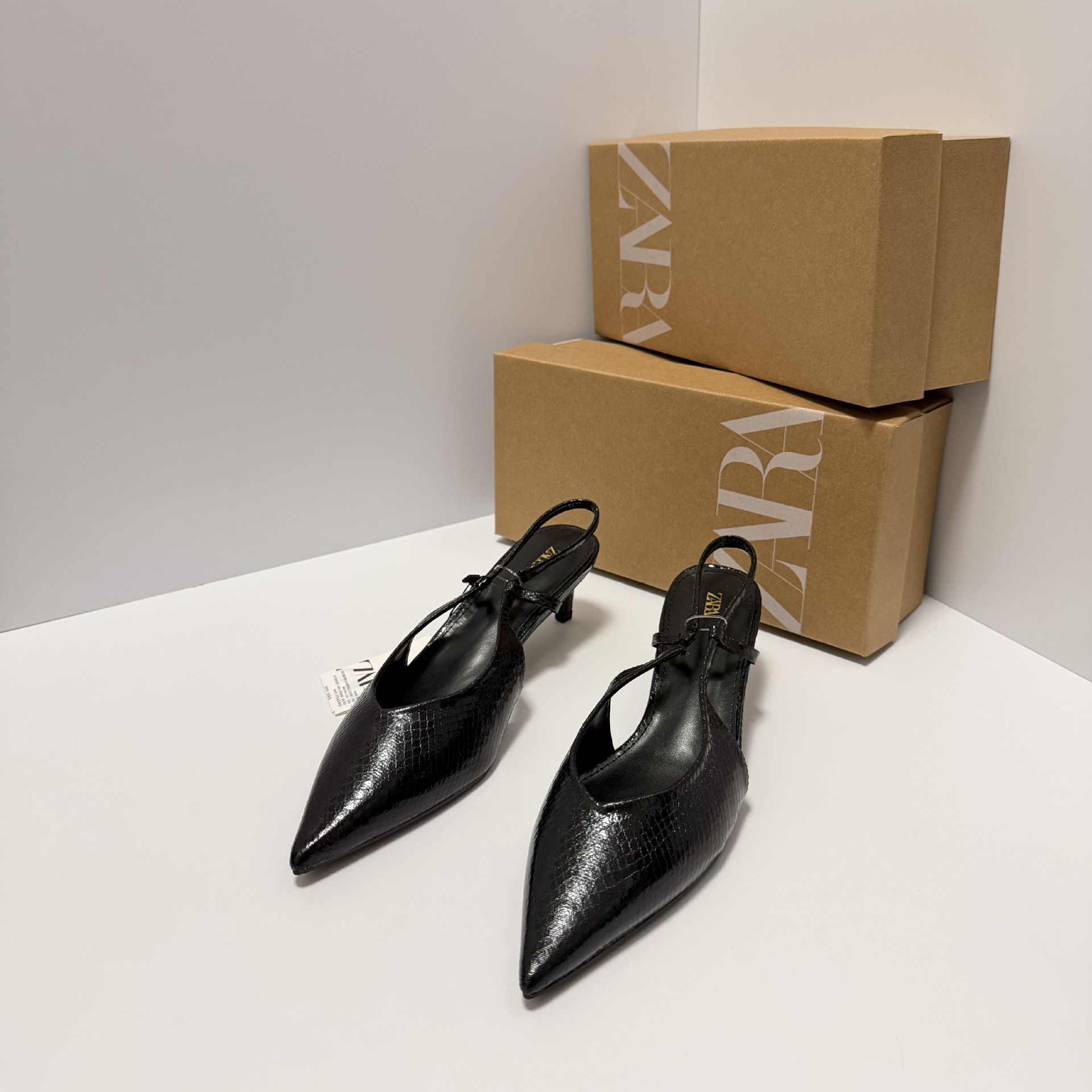 ZA2025 New Product Black Python Pattern Buckle Fine Heel Muller Shoes Fashion Trend Pointed Back Empty High Heels for Women