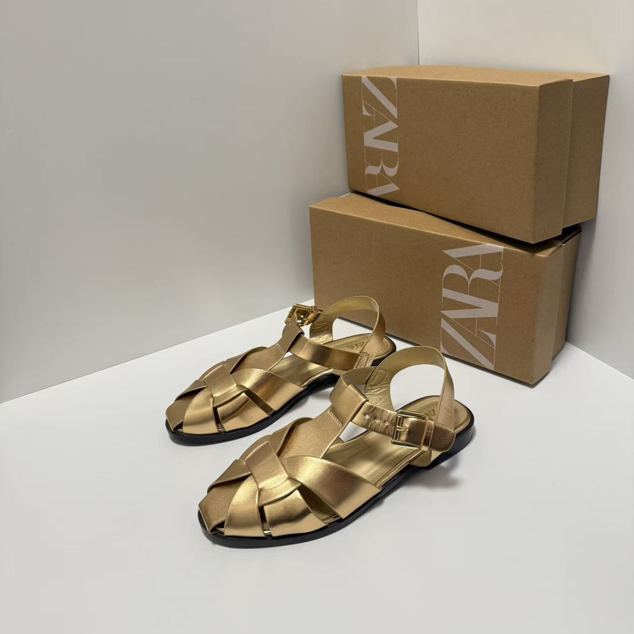 ZA2025 Autumn New Korean Knitted Flat Bottom Roman Sandals for Women Autumn New Collection with Headtop and Rear Tripping Strap for Women Sandals