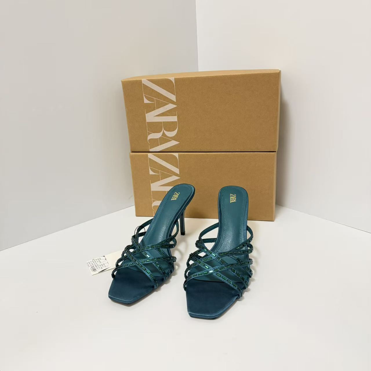 ZA2026 Summer New Water Diamond Hollow Ultra High Heel Sandals, Simple Fairy Wind Cool Slippers, Square Headed and Toe Exposed Slippers