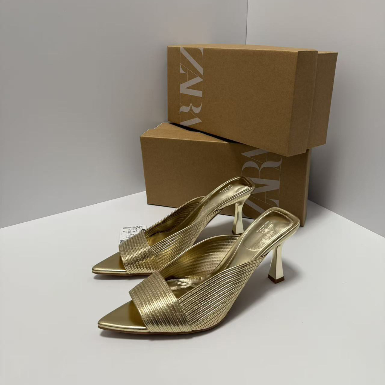 ZA2025 Spring New High Heels, Golden Fish Mouth with Leakage at the Back, Classic Fashion Outerwear Women's Shoes