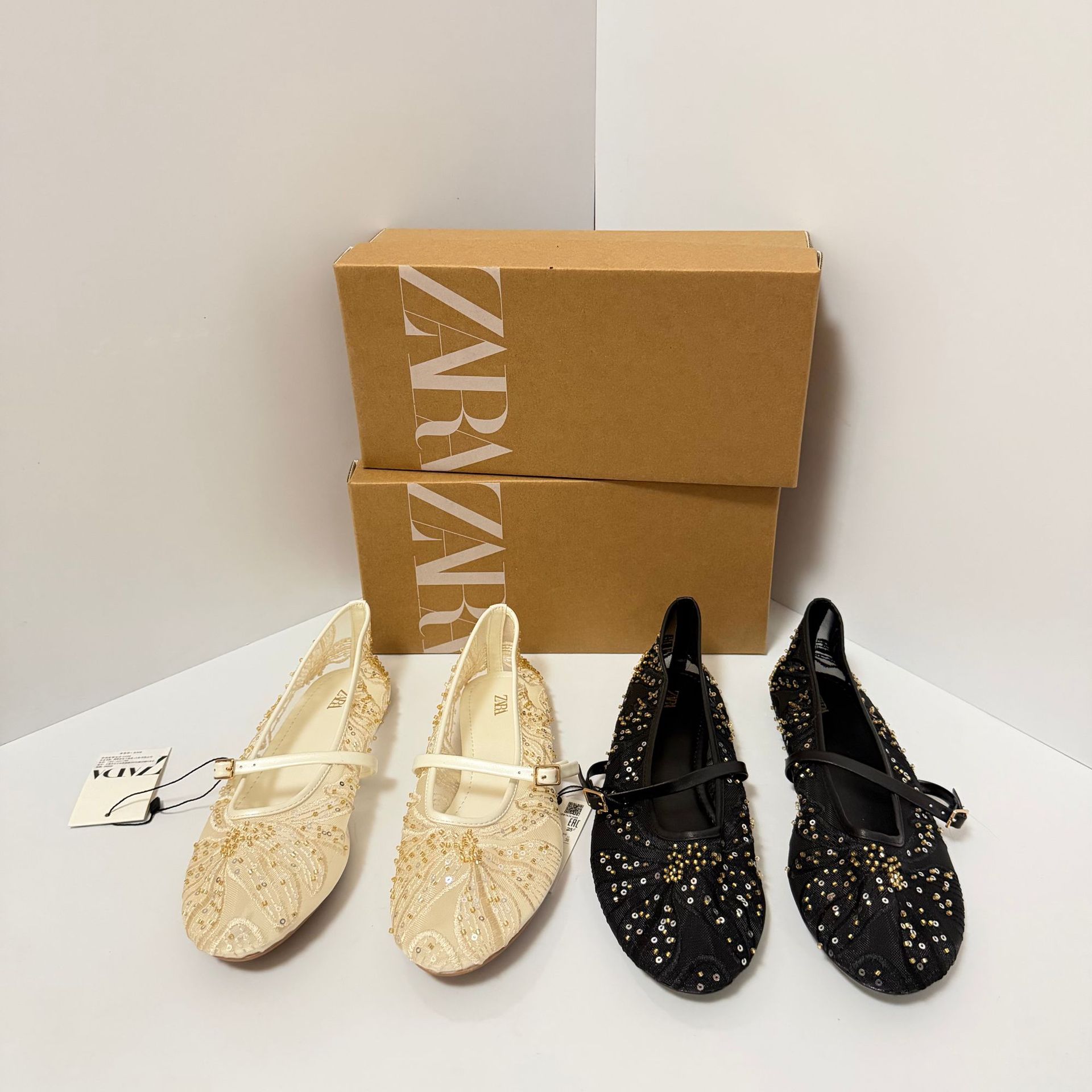 ZA Spot Spain Summer New Flat Shoes Mesh Embroidered French Round Head Mary Jane Ballet Single Shoes for Women