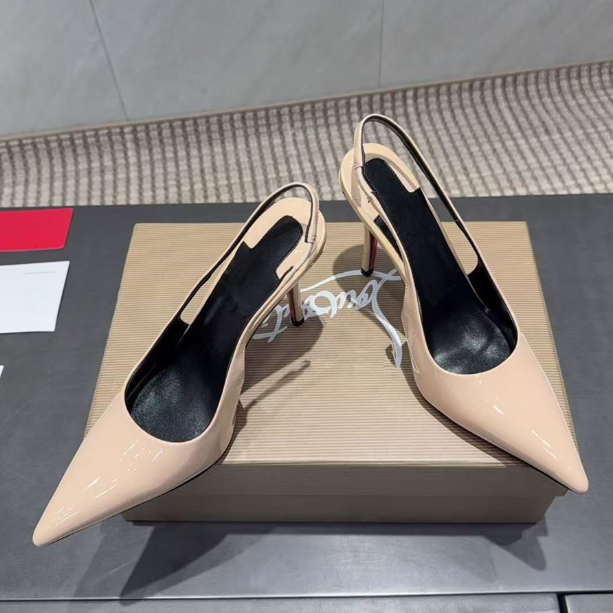 Top Edition C&L2025 Spring New High Heels, Fine Heels, Genuine Leather French Style Pointed Back Air Sandals, Lacquer Leather Single Shoes
