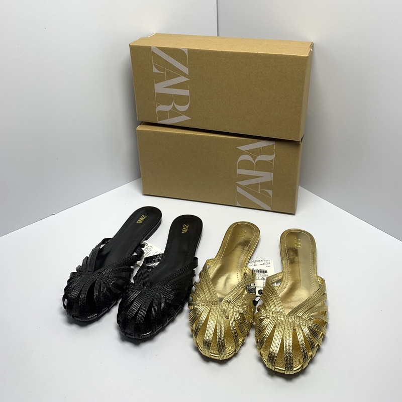 ZA New Baotou Sandals Women's Summer Outerwear Roman Shoes 2025 New Niche Retro One Button Flat Shoes Women