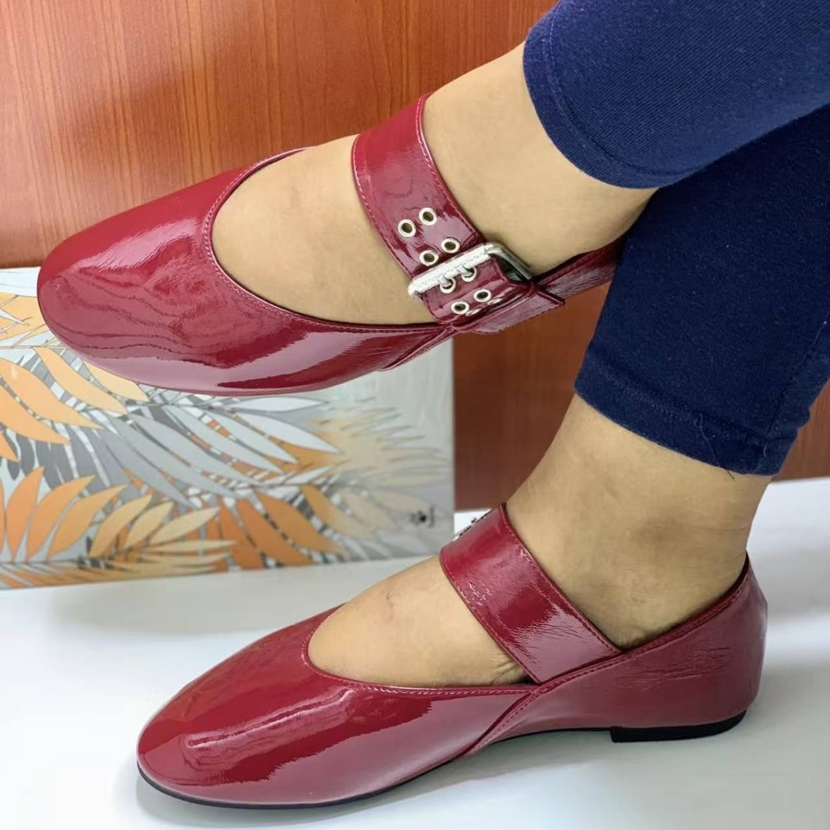 ZA2025 black lace buckle Mary Jane style flat ballet shoes new flat heel round toe shallow mouth single shoe for women