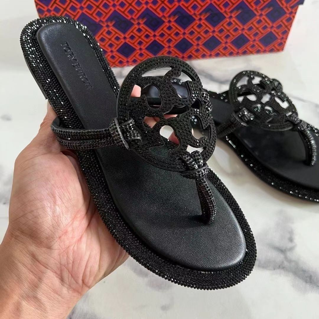 2025 summer cross-border TBSlippers flip flops with rhinestones for women, women's slippers, beach casual shoes
