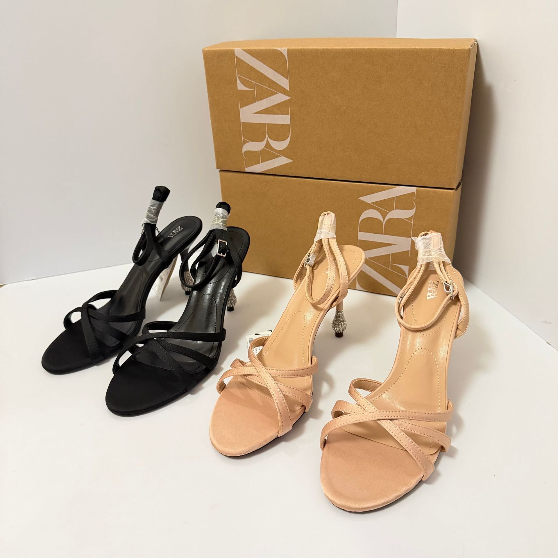 ZA Summer New 2025 French High Heels Women's Shoes with Pointed Fine Strap Cross Metal Buckle Fashion Dew Heel Sandals for Women