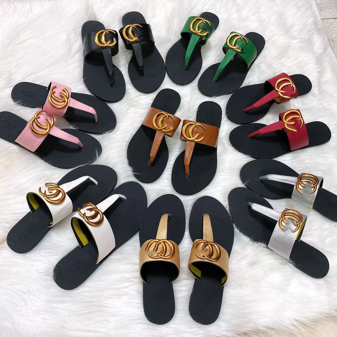 Spot GG hardware decoration flip flops summer flat shoes 2024 European and American fashionable women's sandals