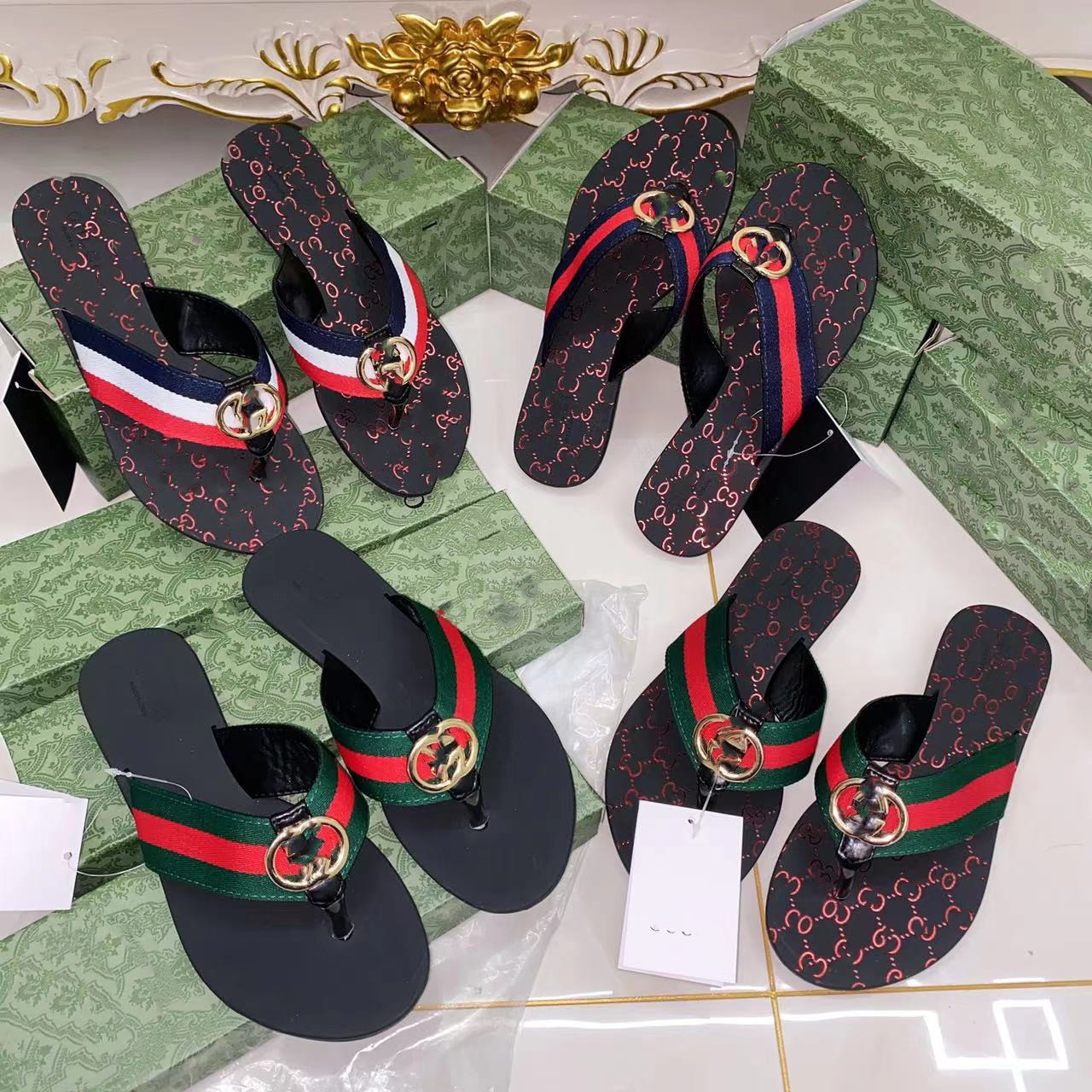 G Family Word Dragging Female 2025 Summer Classic Retro Metal Buckle Flat Bottom Casual Fashion Versatile Clip on Slippers Female