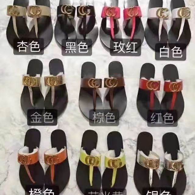2022 summer new flip flops European station leather casual fashion flat toe women's flip flops sandals