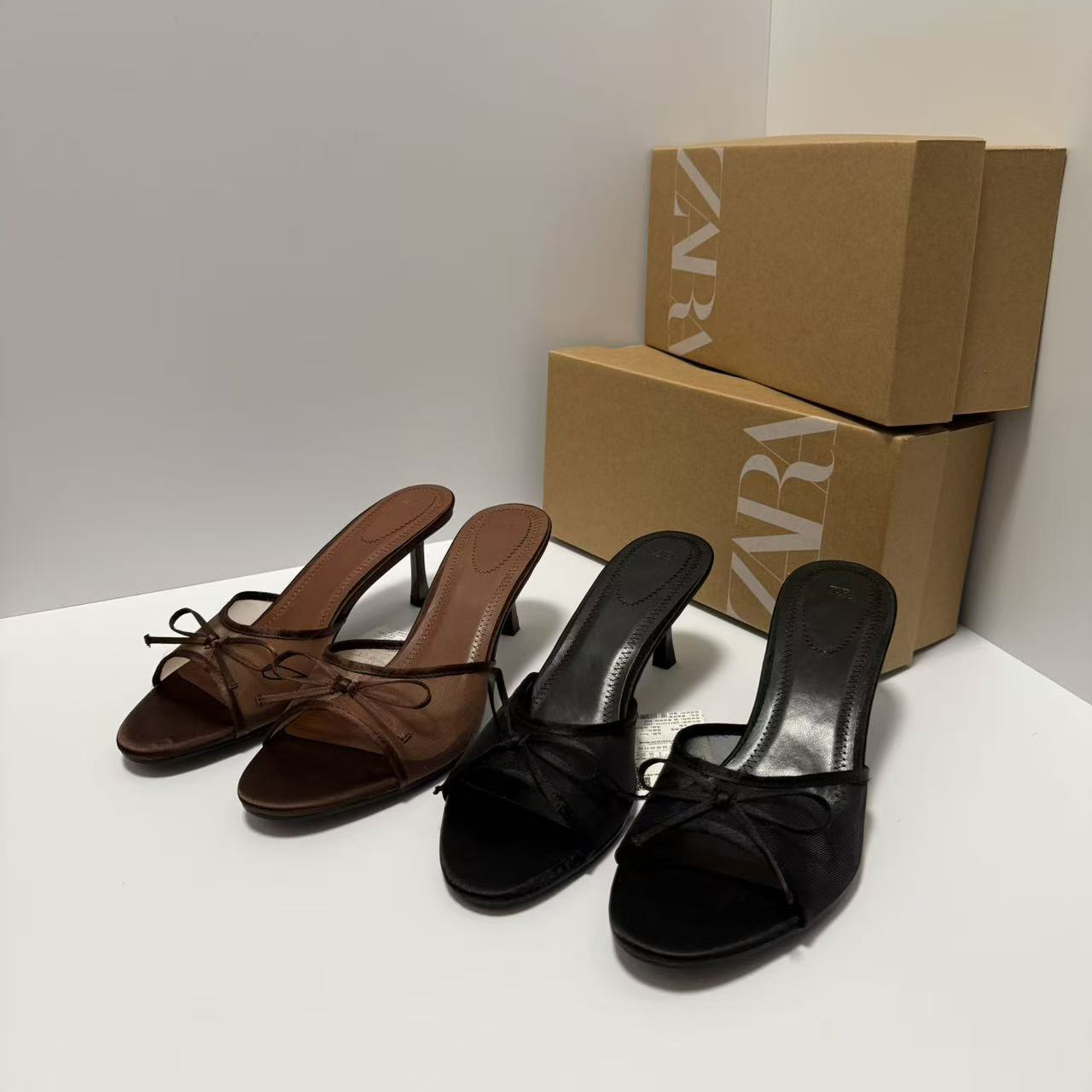 ZA Home 2025 New Women's Shoes Fashionable and Versatile One Belt Back Empty Slippers Fabric Bow Decoration High Heels Sandals