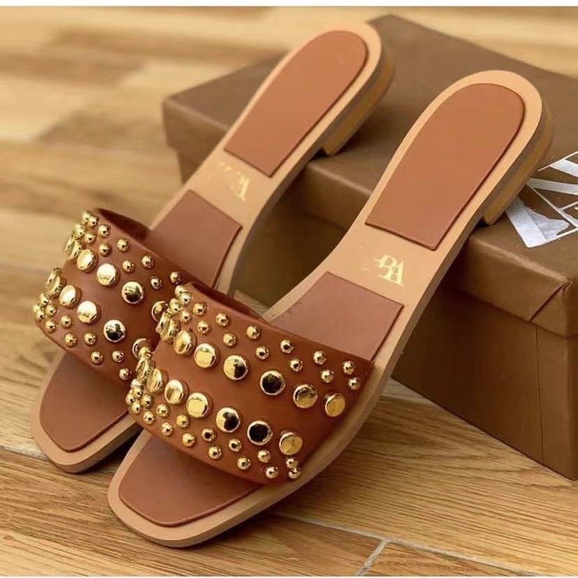 2024 popular ZAR new crystal grain Liuding women's slippers European and American women's sandals Sandals