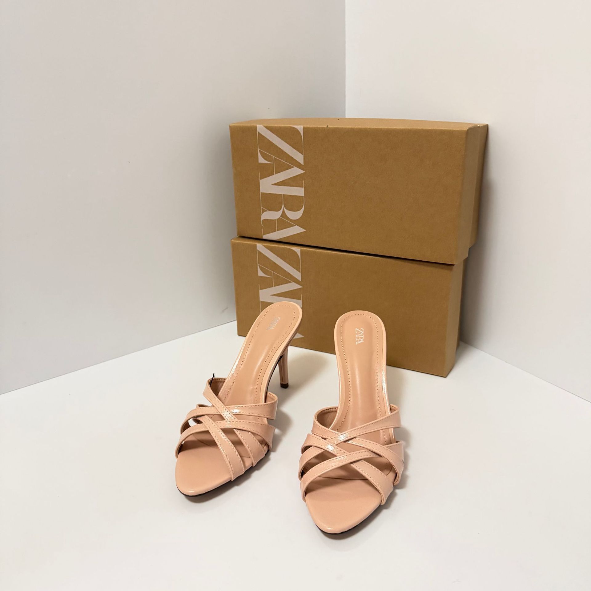 ZA Summer 2026 New Style Leather High Heels with Knitted Straps for Women, Decorative Fine Heels Sandals, Women's Fashion Versatile Style