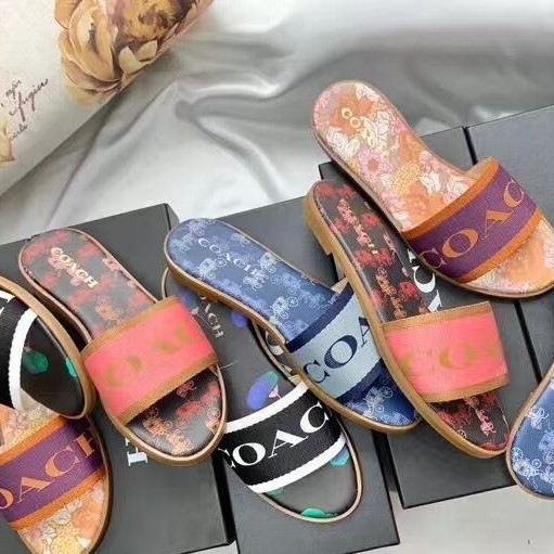Cross border foreign trade summer letter embroidery cool print flat bottomed one character trailer casual hundred tower lazy outdoor women's shoes