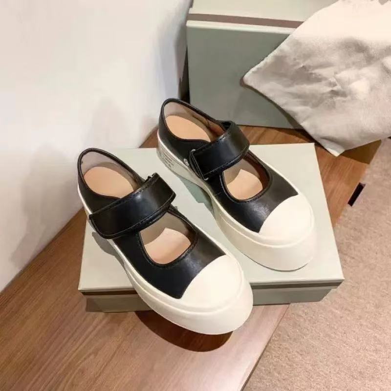 Zhao Lusi's same style Mary Jane single shoes Mona thick sole canvas white shoes Velcro leather face ugly cute big toe shoes for women