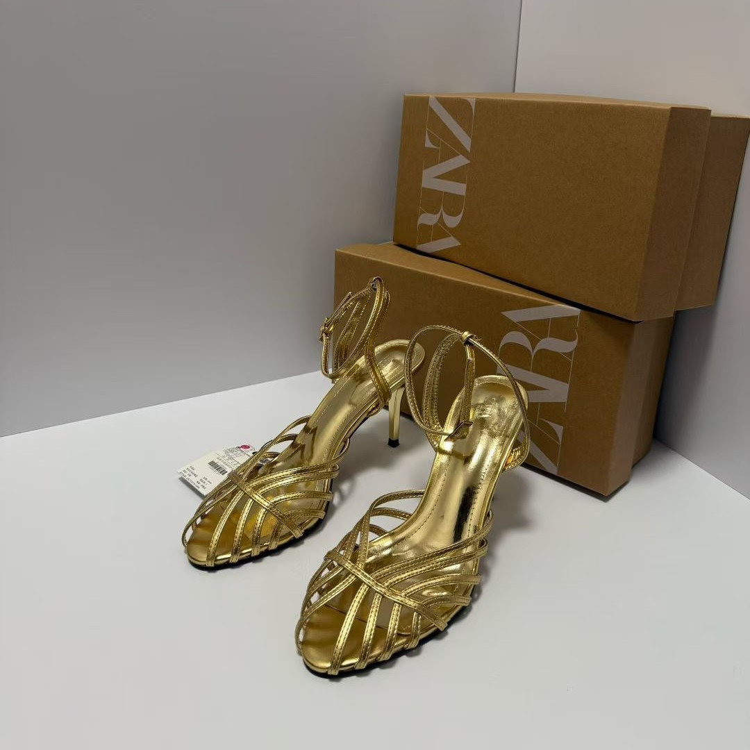 ZA Manufacturer's 25 Spring/Summer Twisted Flower Weaving Slippers: New Round Head, Open Toe, Straight Strap, Thin Heel, Fashionable High Heel Slippers