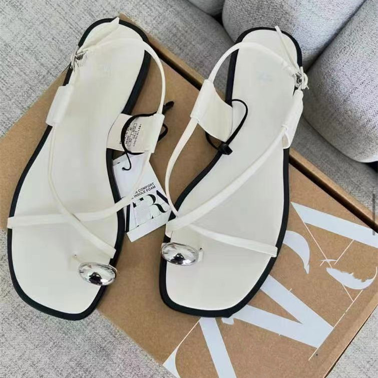 In 2024, ZAR's new women's shoe clip and toe flat sandals with fine straps and combination buckles, original foreign trade factory logo