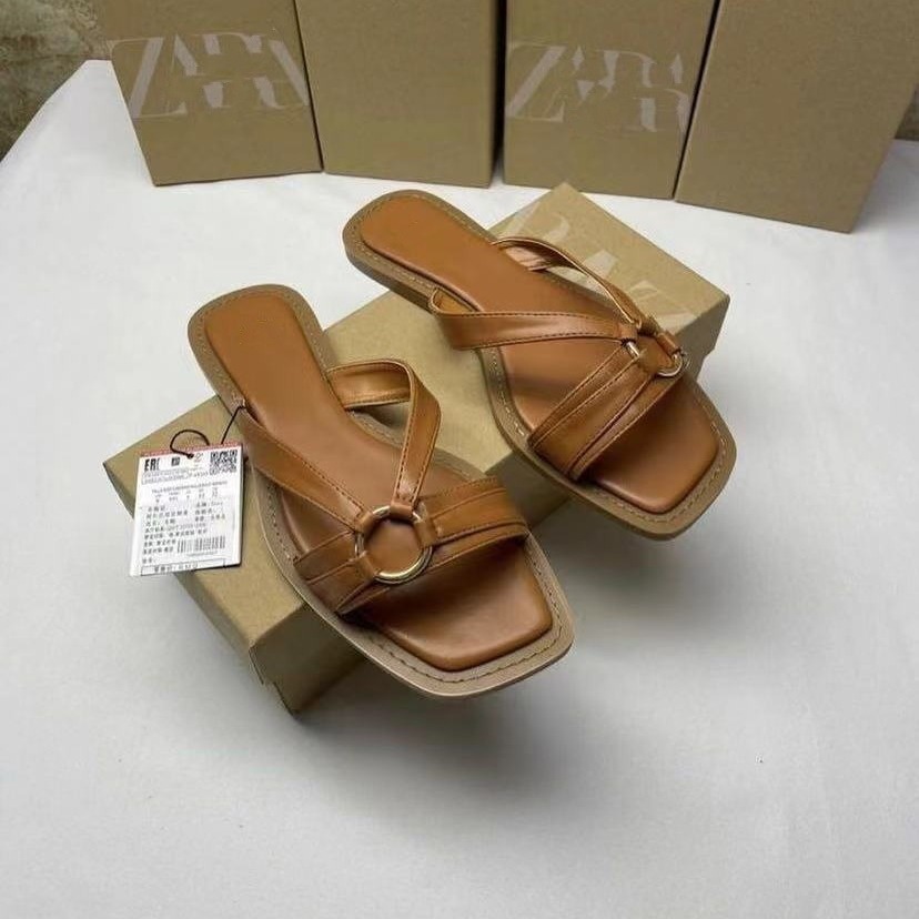 ZAR's new one-piece women's slippers, European and American sandals, Sandals2024 high-end mirror cross-border e-commerce popular item