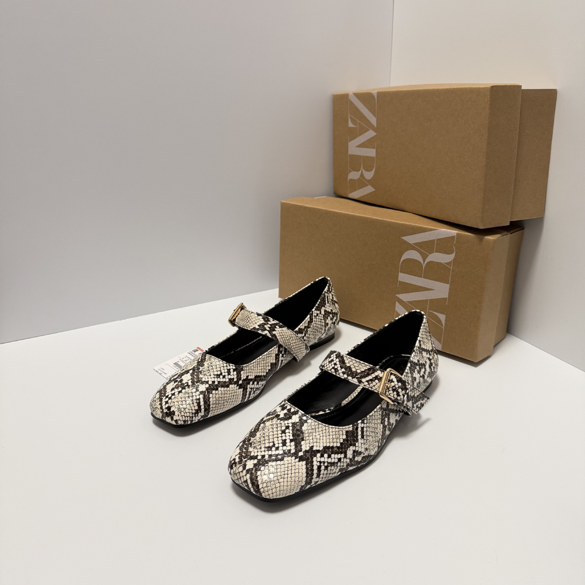 ZA Summer New Product 2025 Fashion Foreign Trade Women's Shoes Square Head Serpentine Metal Buckle Decoration Shallow Mouth Single Shoes for Women