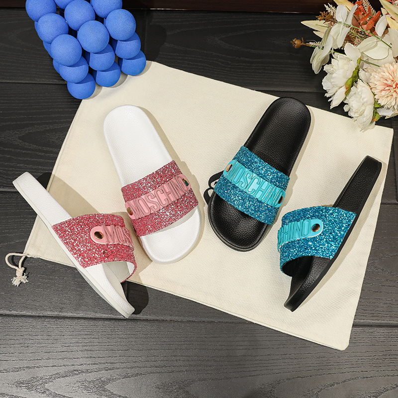 2023 New Trendy Fashion Outerwear with Diamond sequins Personalized Women's Slippers Summer Vacation Beach Thick Bottom Wholesale