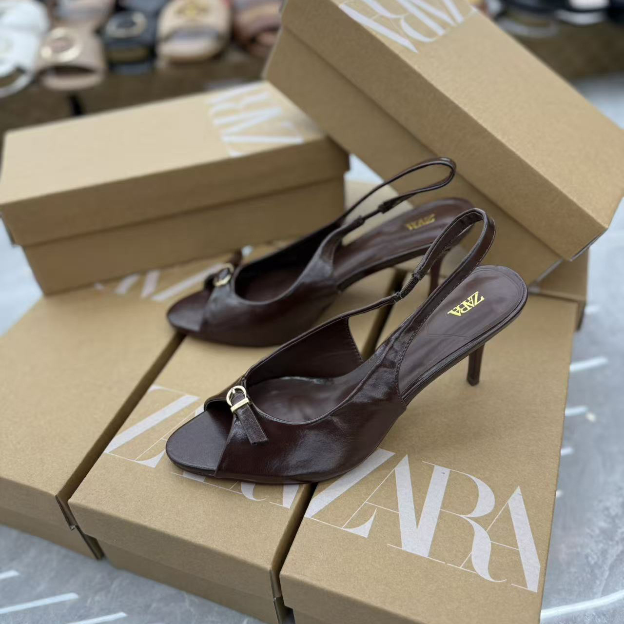 ZA2025 Spring New Product New Women's Shoes Solid Color Lacquer Leather Fish Mouth Square Buckle Strap Open Toe High Heel Sandals