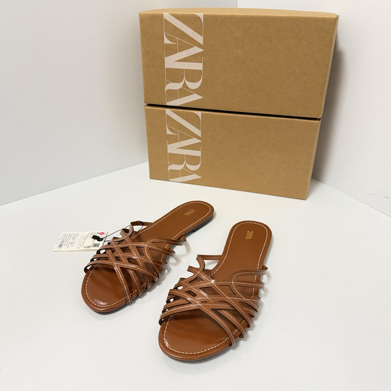 ZA Cross border Foreign Trade New 2026 Summer Sandals Women's Outerwear Cross Flat Fashion Hollow Toe Beach Slippers